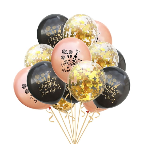 Juego de 15 globos de látex para Año Nuevo, decoración para fiestas, confeti impreso, adornos decorativos de fondo, suministros para fiestas.