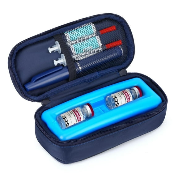 SUNMON Insulin Vials Cooler Travel Case - TSA Approved Diabetic Vial Cooling Medical Bags with Protective Ice Brick, Refrigerated Diabetes Supplies Organizer, Small Bottle Carrying Storage（Blue）