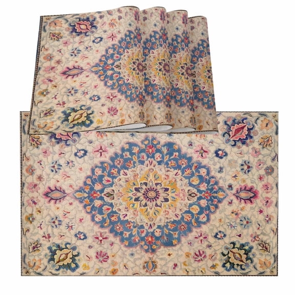 Boho Southwest Placemats for Dinning Table Set of 4, Vintage Country Ethnic Nation Motifs Burlap Kitchen Place Mats Waterproof Cloth Table Mats, Indoor Outdoor Placemats Easy Clean Dinner Decor