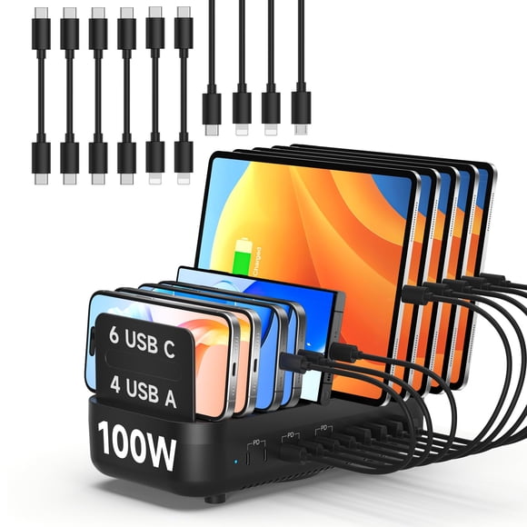 Estación de carga USB SOOPII de 100 W, 10 puertos, carga rápida PD