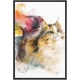 thumbnail image 3 of PixonSign Framed Canvas Print Wall Art Watercolor Splash Fluffy Cat Animals Wilderness Illustrations Modern Art Rustic Landscape Expressive Multicolor for Living Room, Bedroom, Office - 16"x24" Black, 3 of 5