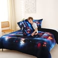 thumbnail image 4 of Castle Fairy Neon Fire Truck Queen Comforter Set 3pcs for Boys, Night City Art Bedding Comforter Set for Bedroom, Scarlet Navy,Black Reversible, 4 of 6