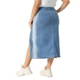 thumbnail image 3 of Agnes Orinda Women's Plus Size Denim Skirt High Waist Side Slit Button with Pocket Jean Denim Skirts 2X Light Blue, 3 of 6