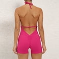 thumbnail image 4 of Womens Sexy Workout Rompers Halter V Neck Backless Unitard Bodysuit Shorts One Piece Gym Yoga Outfits Jumpsuits (Medium, Hot Pink), 4 of 4
