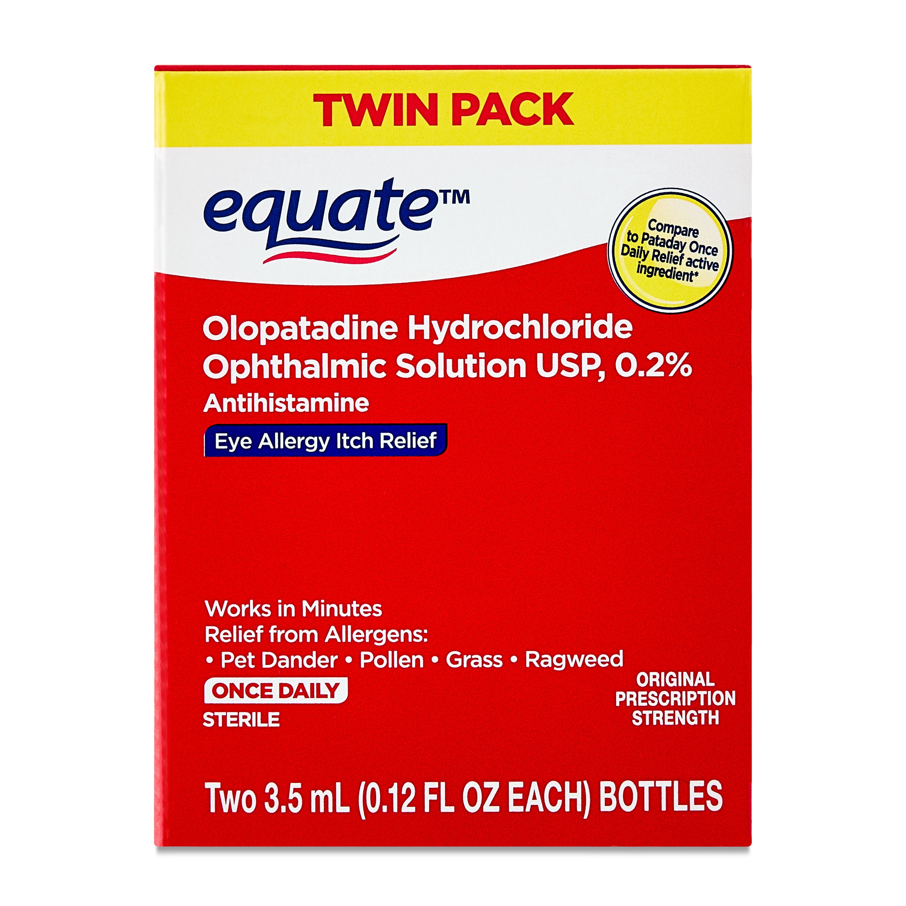 (4 pack) Equate Eye Allergy Itch Relief, Olopatadine HCL 0.2%, 3.5mL, Twin Pack
