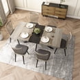 thumbnail image 5 of 55" Rectangular Dining Table, Modern Retro Expandable Kitchen Table with Black Center Plate and Metal Base, Wood Control Desk for Living Room, Dining Room, Kitchen, Grey, 5 of 9