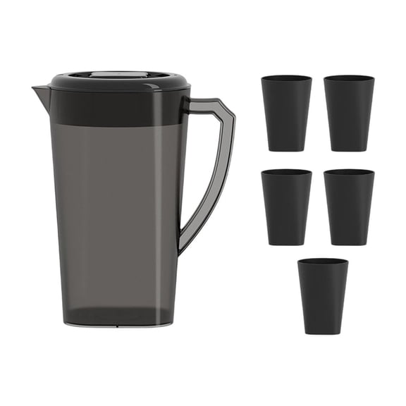 Water Pitcher Set 3 Liter with 5 Cups, Large Beverage Dispenser Pitcher with Lid and Glasses, Plastic Drinkware Serving Set for Iced Tea Party Lemonade, Home Kitchen Outdoor Entertaining