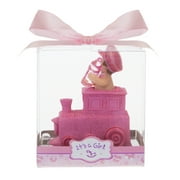 Mega Favors Keepsake Figurine 12 pcs Baby Girl Holding Bottle Inside Train Engine | Awesome Decorations or Party Favors | for Pregnancy Announcements, Gender Reveals, Birthday and Special Celebrations