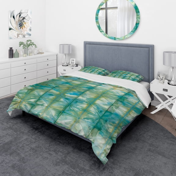 Designart 'Blue diamonds minimal geometric I' Geometric Duvet Cover Set