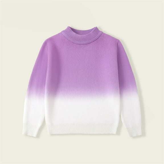 Eltusu Girls Sweaters, Warm Crewneck Long Sleeve Knitting Cotton Winter Tops Purple Size 6 T