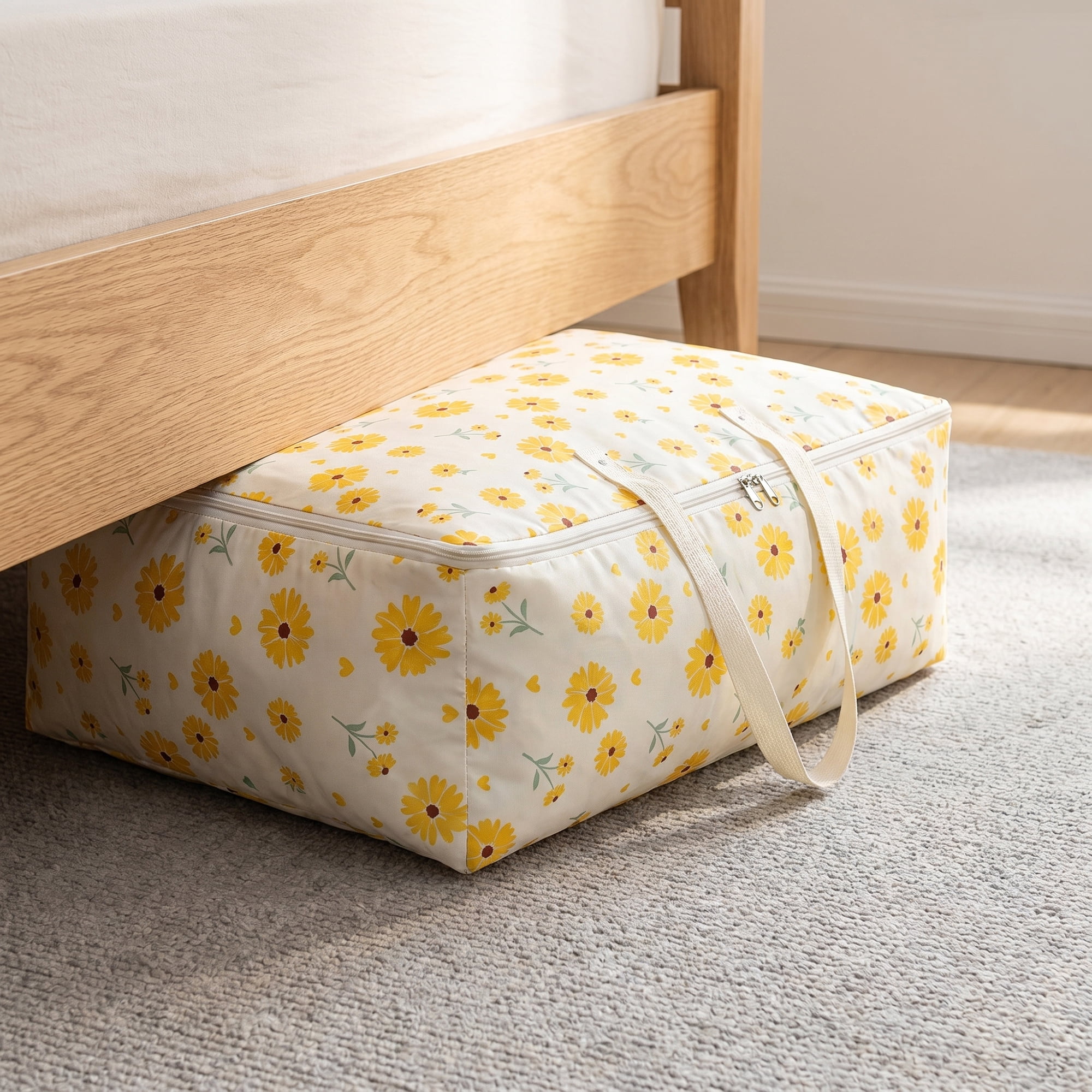 Unique Bargains Dustproof Floral Zipper Large Moving Bag Yellow 23.6" x 9.8" x 15.7"