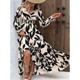 thumbnail image 4 of Women Casual Round Neck Puff Long Sleeve A Line Flowy Swing Long Maxi Dress Black XXL, 4 of 9