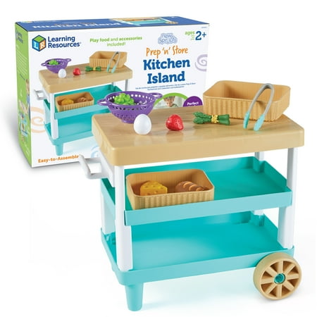 Learning Resources New Sprouts Prep 'n' Store Kitchen Island, Play Food Set, Ages 2+