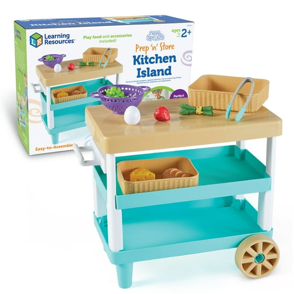 Learning Resources New Sprouts Prep 'n' Store Kitchen Island, Play Food Set, Ages 2
