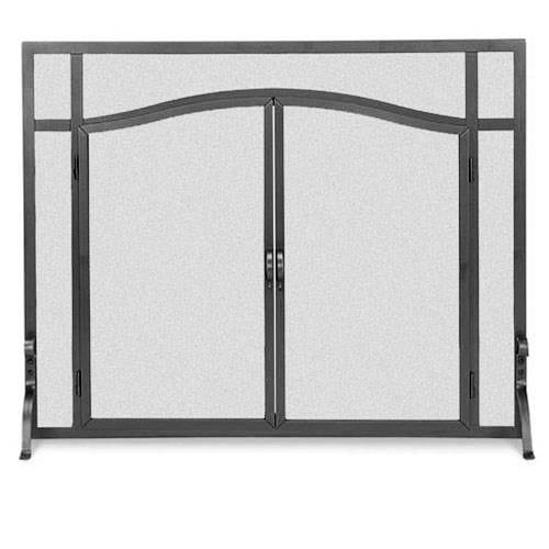 Flat Fireplace Screen w Doors in Black (44 in. Width)