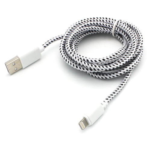 White Braided 6ft Long USB Cable Rapid Charge Wire Sync Durable Data ...