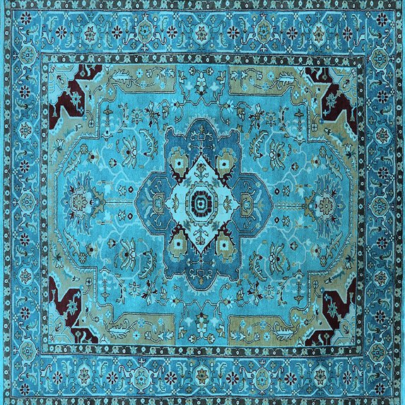 Ahgly Company Indoor Square Oriental Light Blue Industrial Area Rugs, 6' Square