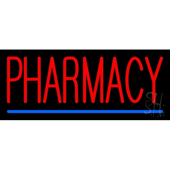 Red Pharmacy Blue Line LED Neon Sign 6 x 15 - inches, Black Square Cut Acrylic Backing, with Dimmer - Bright and Premium built indoor LED Neon Sign for Defence Force.