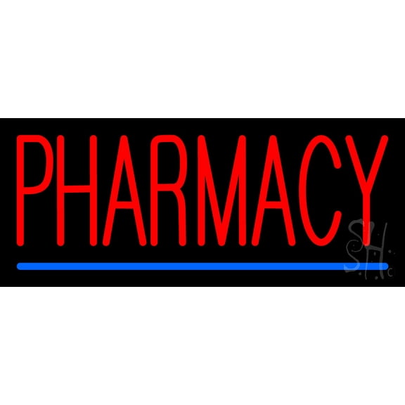 Red Pharmacy Blue Line LED Neon Sign 6 x 15 - inches, Black Square Cut Acrylic Backing, with Dimmer - Bright and Premium built indoor LED Neon Sign for Defence Force.