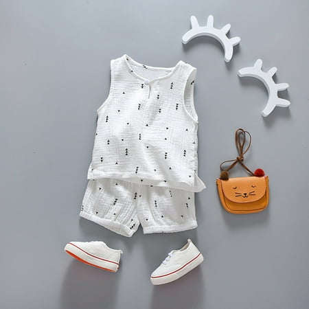 

DENGDENG Infant Baby Toddler Child Children Kids Clothes Short Sleeve Tank Top + Shorts Set 3 Pieces Summer Outfits Set