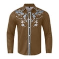 thumbnail image 3 of MNCEKFOD Men Shirts Retro Western Denim Printed Lapel Shirt Casual Loose Long Sleeved Relaxed Fit Mens Tops Khaki XXL, 3 of 4