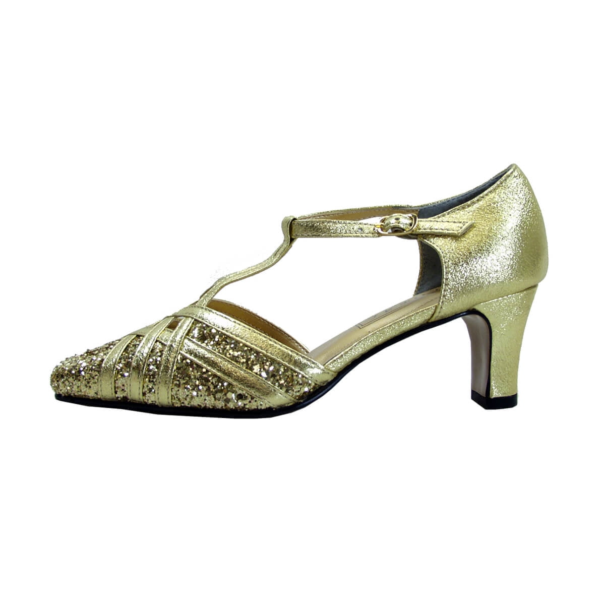 FLORAL Opal Women's Wide Width T-Strap Dress Pumps GOLD 6.5