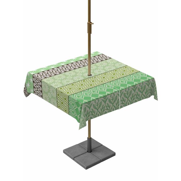 Outdoor Tablecloth with Umbrella Hole and Zipper, Sage Green Grey Boho Square Table Cloth 60x60 Inch Waterproof Tablecloth, Vintage Ethnic Tribe Abstract Art Picnic Table Cover for Patio Camping