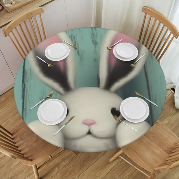 Spring Tail Round Fitted Table Cover for Dining Tables,Elastic Edged Tablecloth Teal Wood Board Waterproof Tables Cover Cloths