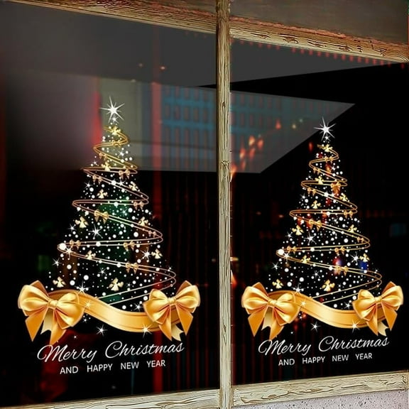 2 Pack Large Christmas Tree Window Clings, Reusable Static Vinyl Decals for Glass Door, Windows, and Mirrors – Removable Xmas Stickers for Home, Office, Storefront, Winter Wonderland Decorations
