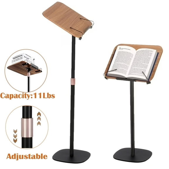 IAJXWI Floor Book Stand for Reading, Adjustable Height Wooden Reading Holder with Page Clip