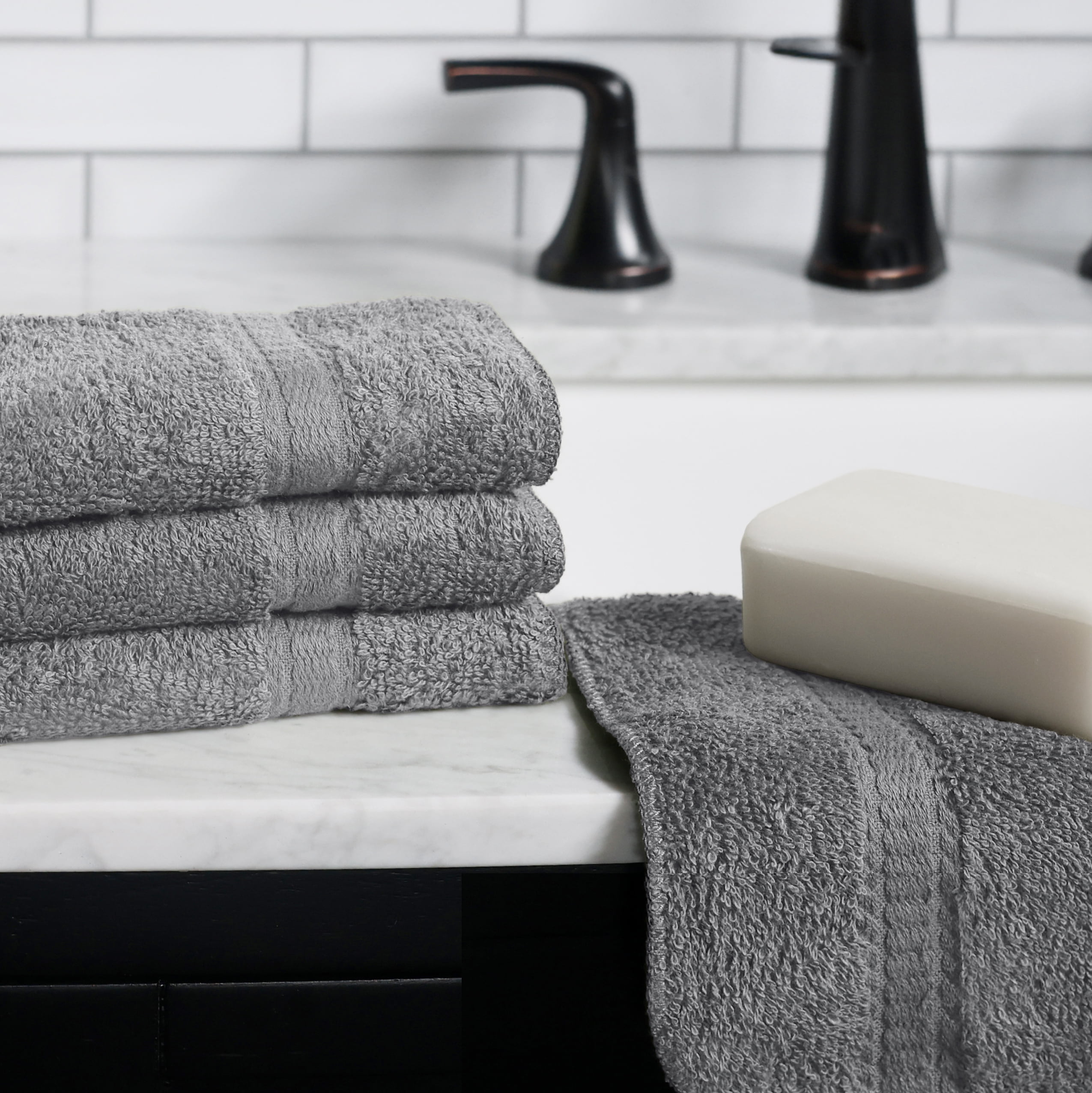 Mainstays Basics 8pk Washcloth Set, Charcoal, 100% Cotton, 12x12