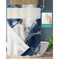 thumbnail image 2 of No Hook Shower Curtain with Snap-in Liner, Marble Navy Blue Waterproof Fabric Bathroom Curtains, Abstract Gold White Brick Stone Motif Bath Curtains & Mesh Top Window 72"x96" Extra Long, 2 of 6