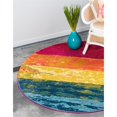 thumbnail image 2 of Unique Loom Estrella Striped Distressed Rug 8' x 8' Round Multi/Yellow, 2 of 2