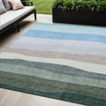 thumbnail image 2 of HomeRoots 629402 5 x 8 ft. Green Blue & Gray Striped Washable Transitional Indoor & Outdoor Rectangle Area Rug, 2 of 9
