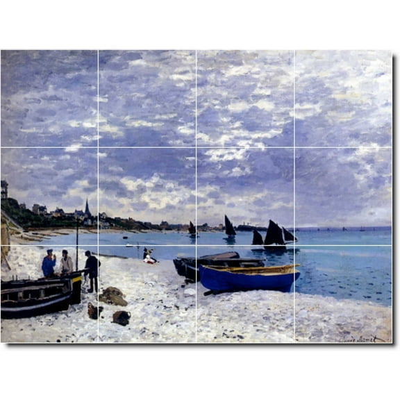 Ceramic Tile Mural-Claude Monet Waterfront Painting 122. 17" w x 12.75" h using (12) 4.25 x 4.25 ceramic tiles
