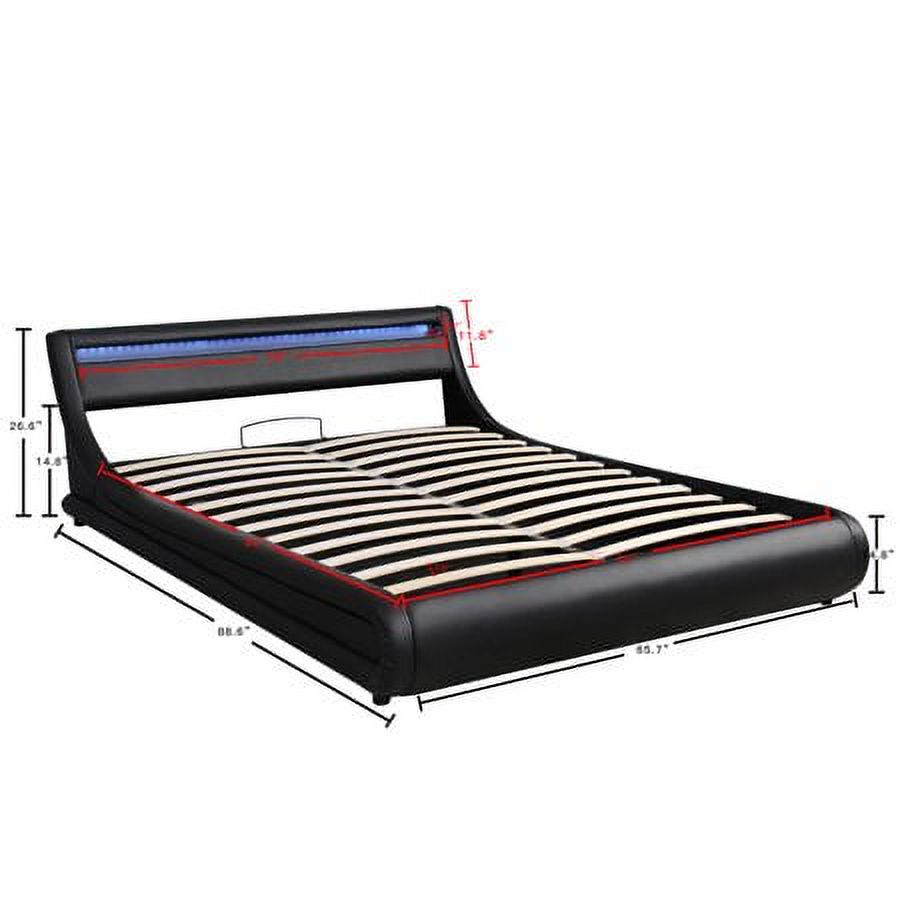 CHURANTY Queen Gas Lift Storage Bed with LED Headboard, Faux Leather Upholstered Platform Bed with Underneath Storage, Wooden Low Profile Sleigh Platform Bed - image 4 of 10