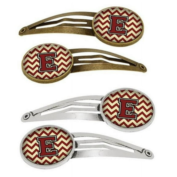 Carolines Treasures CJ1061-EHCS4 Letter E Chevron Maroon & Gold Barrettes Hair Clips, Set of 4
