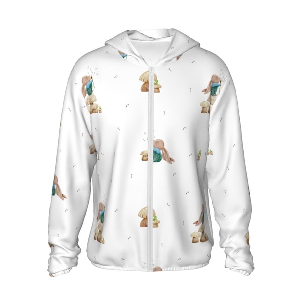 Fotbe Rabbit Blowing Dandelions Chaqueta con Protección Solar UPF 50+ para Hombre y Mujer, Camisa con Capucha y Bolsillos-Large