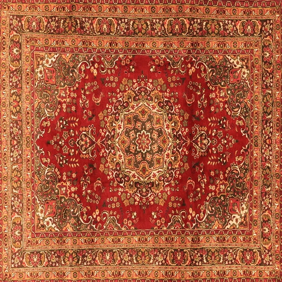 Ahgly Company Indoor Square Medallion Orange Traditional Area Rugs, 4' Square