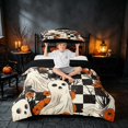 thumbnail image 3 of Homewish Halloween Spooky Animal Twin Duvet Cover, Checkered Flower Twin Bedding, Black White Orange, Black Reversible 2pcs, 1 Duvet Cover and 1 Pillowcase, 3 of 7