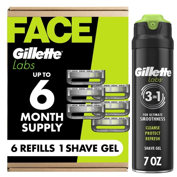 Gillette Labs Exfoliating Bar Razor, 6ct Blade Refills, 7oz Rapid Foaming Shave Gel