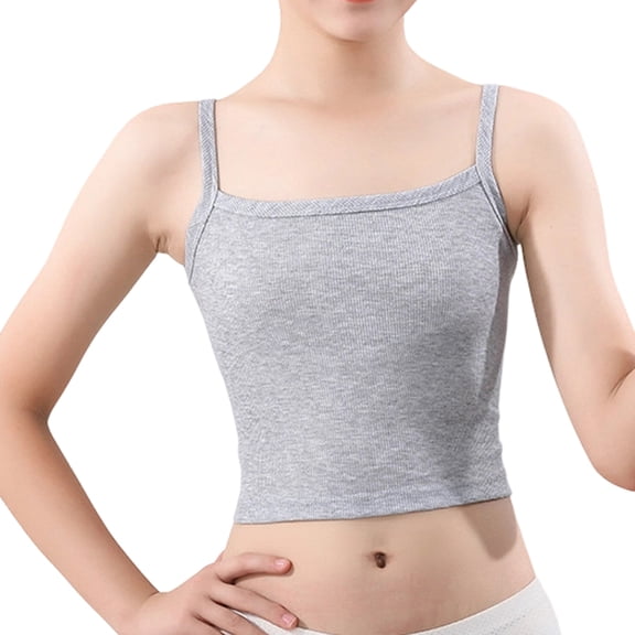 Lumtrix Toddler Girls Ribbed Spaghetti Strap Square Neck Crop Top No Pads Tank Tops Lightweight Multi-Color Cami Gray M