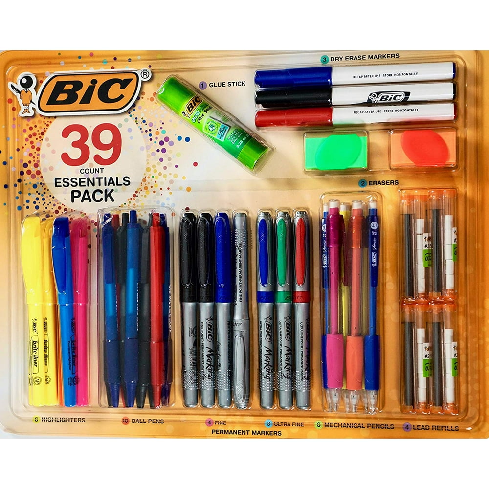 BIC 39 Count Essentials Pack Including highlighter,Bell Pen,Permanent
