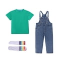 thumbnail image 2 of ATOGUTA Boys Summer Outfits Denim Overalls and Short Sleeve T-shirts with Socks Kids Girls Clothes Size 3T-12, Green, 2 of 8
