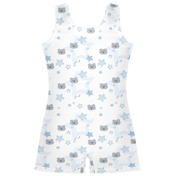 Gymnastics Leotard Sleeveless Bear Blue Star Stretchy Dance Bodysuit Breathable Athletic Ballet Yoga Outfit for Ages 3-14