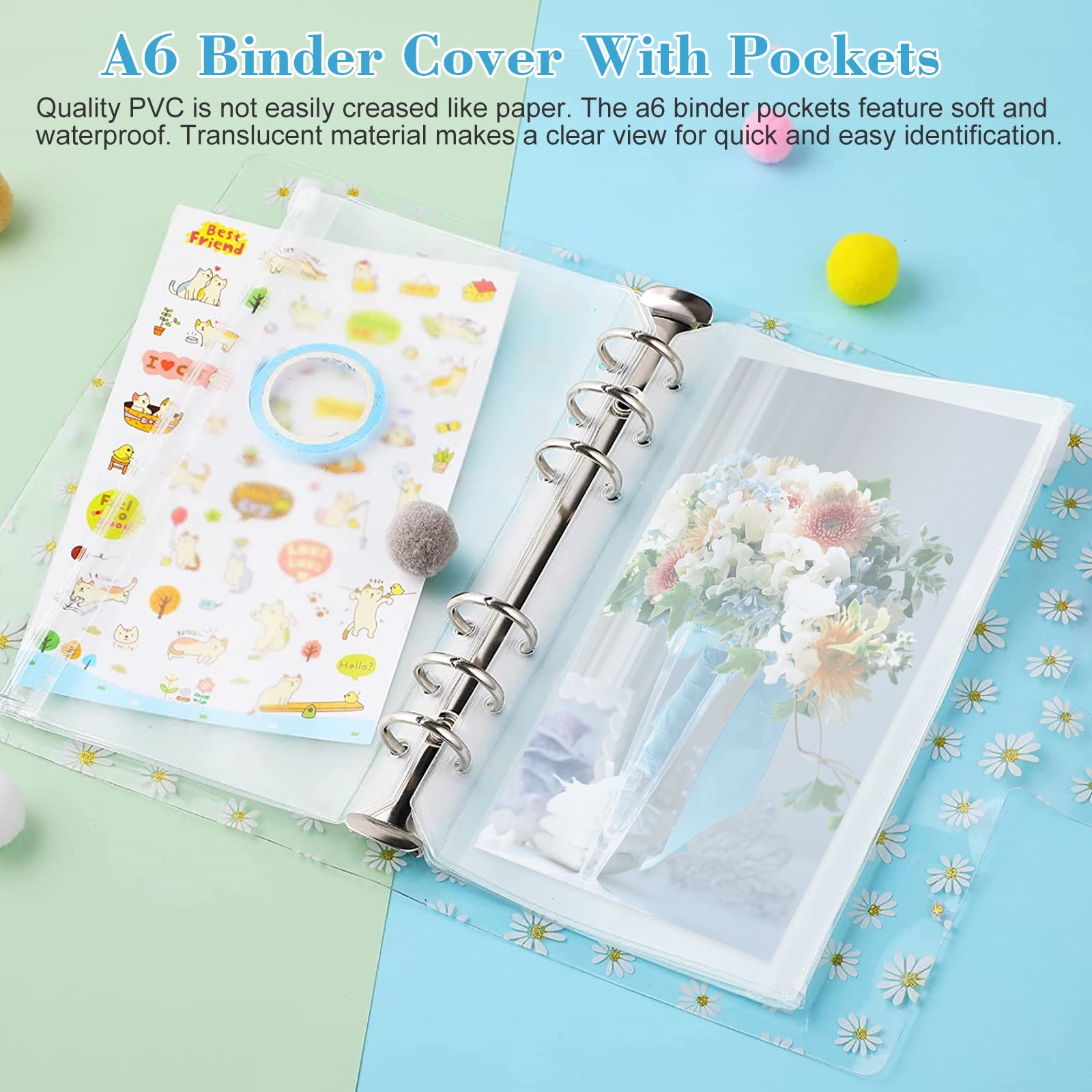  A7 Binder Cover Clear PVC Gold 6 Ring Budget Binder