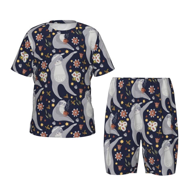 Balery Sloths Dancing Conjunto de Pijama Infantil de Manga Corta con Estampado – Ropa de Dormir de Algodón Suave-Small