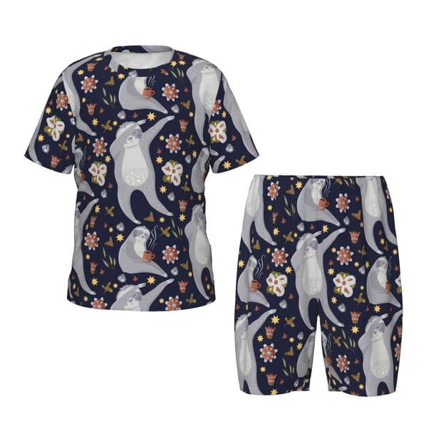 Fotbe Sloths Dancing Pijama Estampada de 2 Piezas para Niños – Ropa de Dormir de Manga Corta Cómoda para Niños y Niñas, Camiseta y Shorts de Algodón-Large