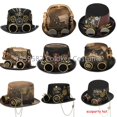 thumbnail image 2 of Sombrero de copa Steampunk con gafas para hombre, sombrero de copa de Bowler, sombrero de copa Vintage para Halloween, gótico, Carnaval, club nocturno, 2 of 4