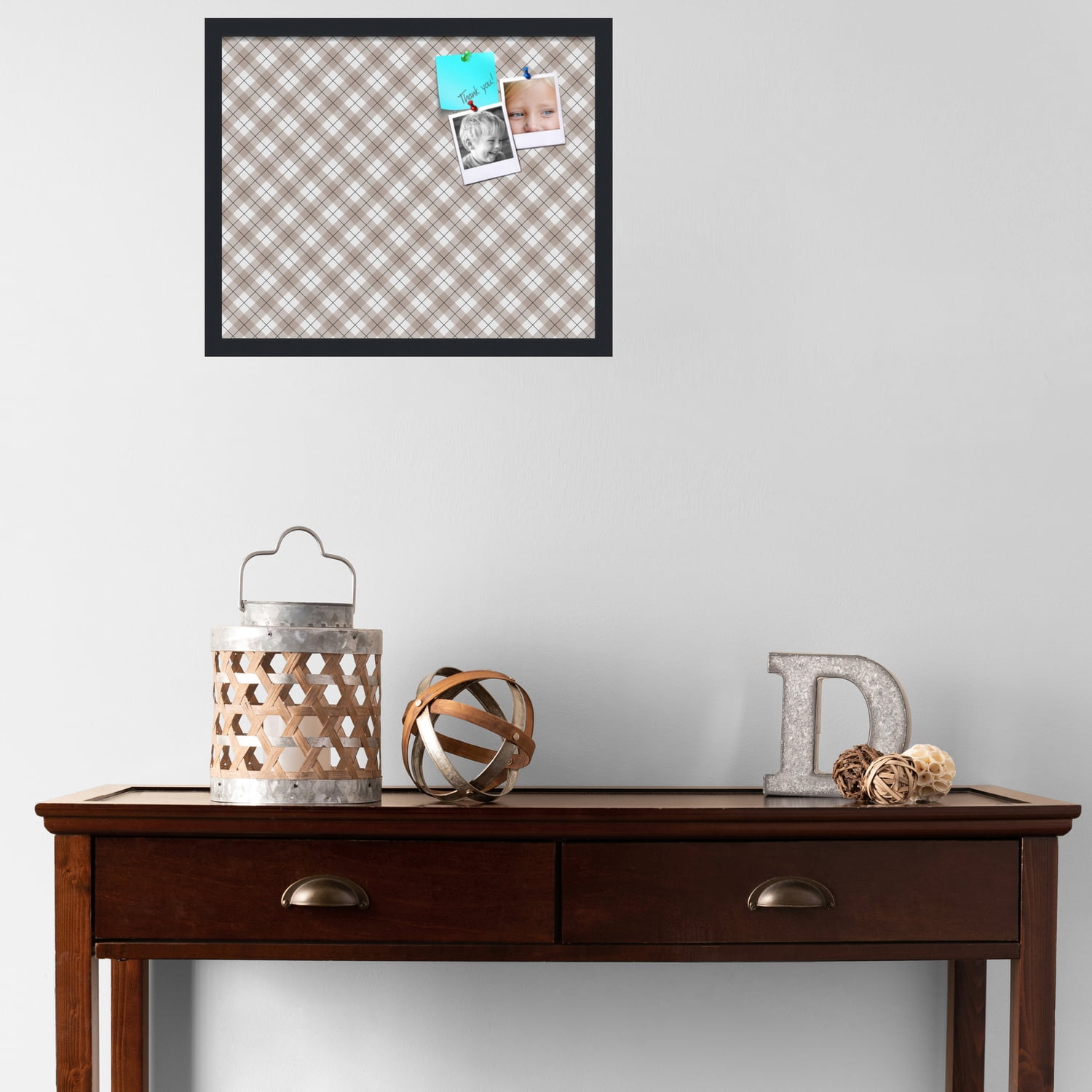 PinPix ArtToFrames 19x15 Custom Cork Bulletin Board Argyle Beige   Poster Board Has a Fabric Style Canvas Finish, Framed in Satin Black (PinPix-637)